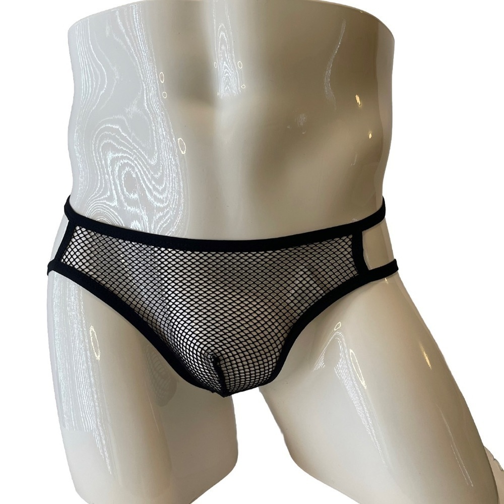 Mens Thong G-String Mesh Sheer Cutouts Black Small NWT Sexy